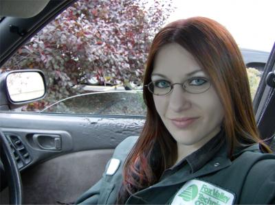 Me, in my dad's mail car while on break at school ^_^